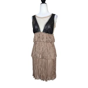 BCBGMAXAZRIA Averil Pleated Nude Mesh Party Dress